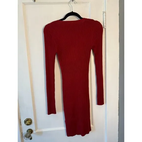 Express Berry Red Ribbed Sweater Dress - Picture 3 of 3